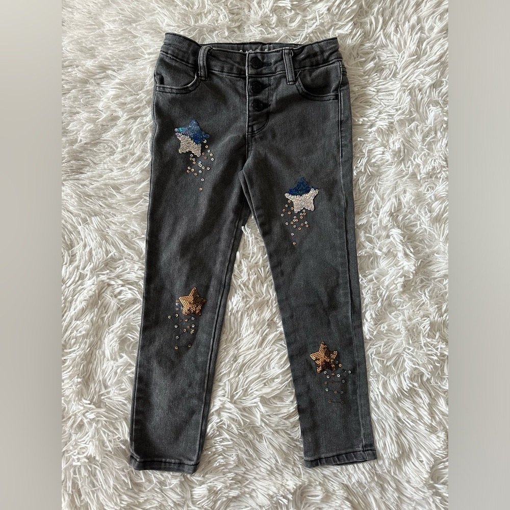 CAT & JACK Girls Flip Sequin Star Skinny Mid-Rise Jeans Black Wash Size 5